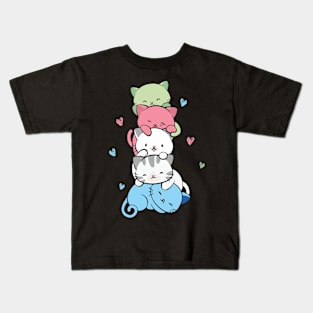 Transgender Pride Cat LGBT Trans Flag Cute Kawaii Cat Pile Trans Clothing For Women Kids T-Shirt